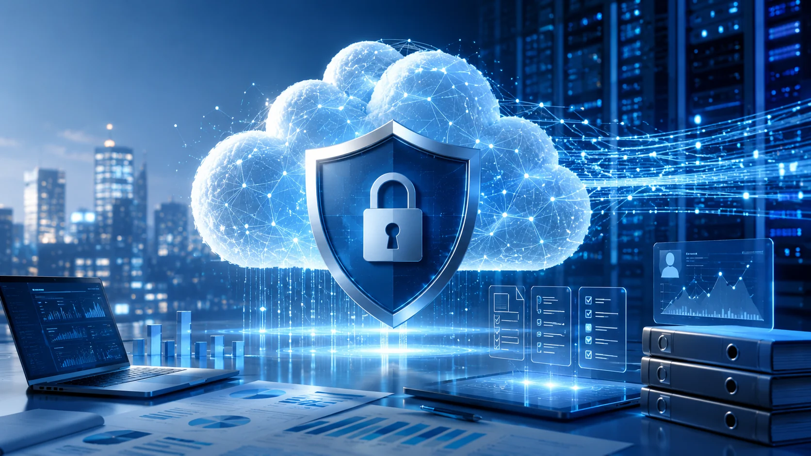 Secure finance operations workspace with protected cloud controls and audit evidence